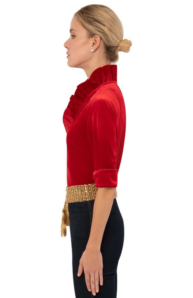Gretchen Scott Ruffneck Top- Red Velvet