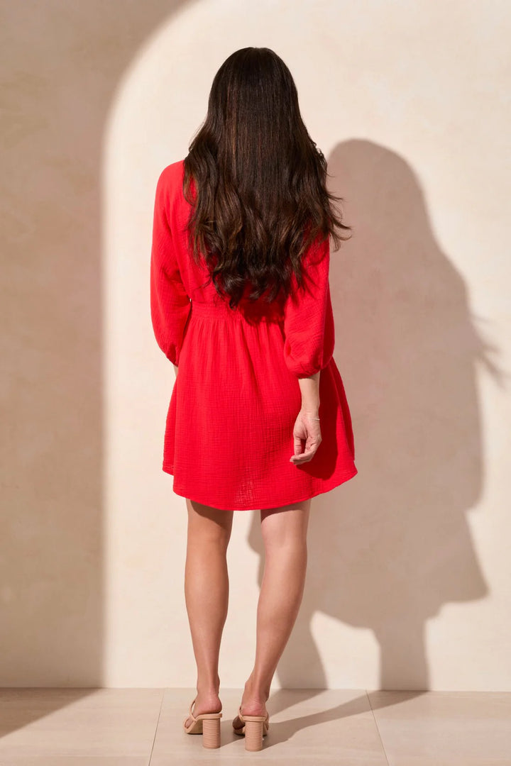 Tribal Smocked Puff Sleeve Dress - Bayberry
