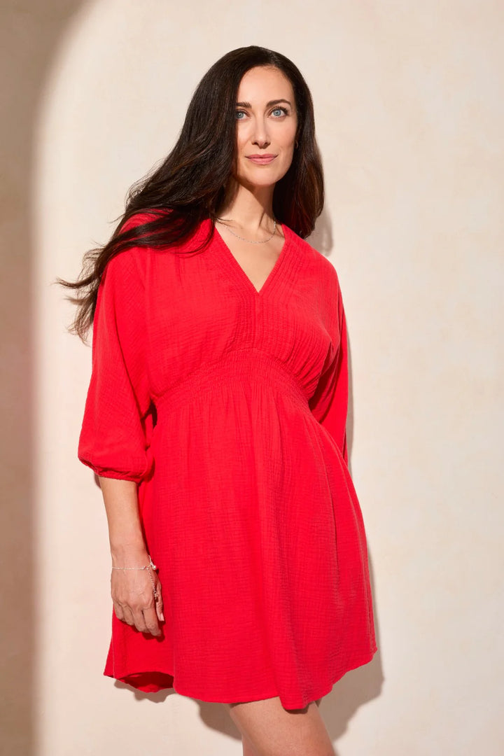 Tribal Smocked Puff Sleeve Dress - Bayberry