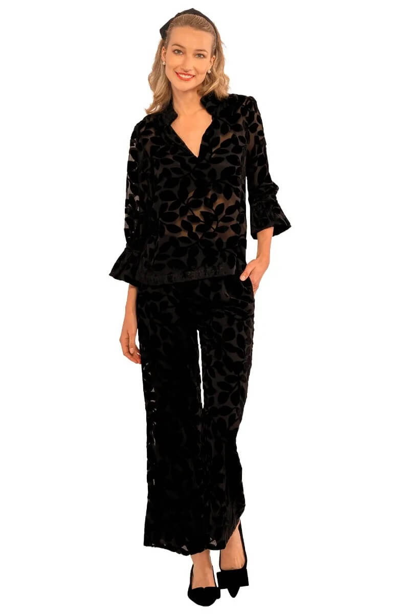 Gretchen Scott Ruffleneck Tunic- Luxe Leaf Velvet