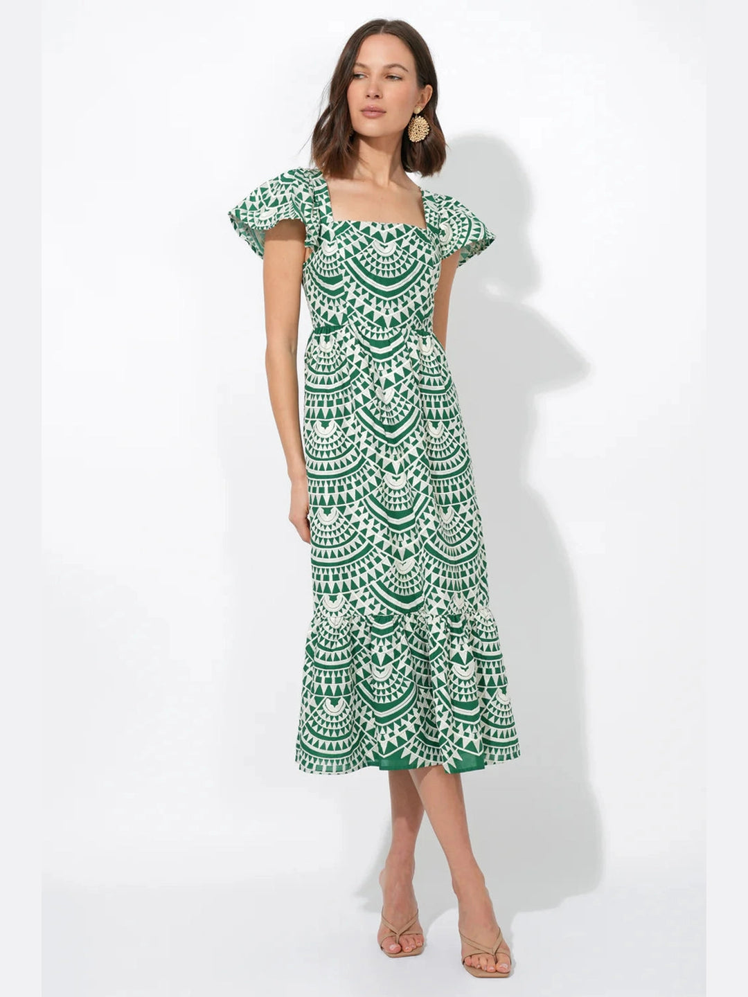 Adely Rae Maja Cotton Crochet Flutter Sleeve Midi Dress - Green Bo & Company Adely Rae Maja Cotton Crochet Flutter Sleeve Midi Dress - Green Bo & Company