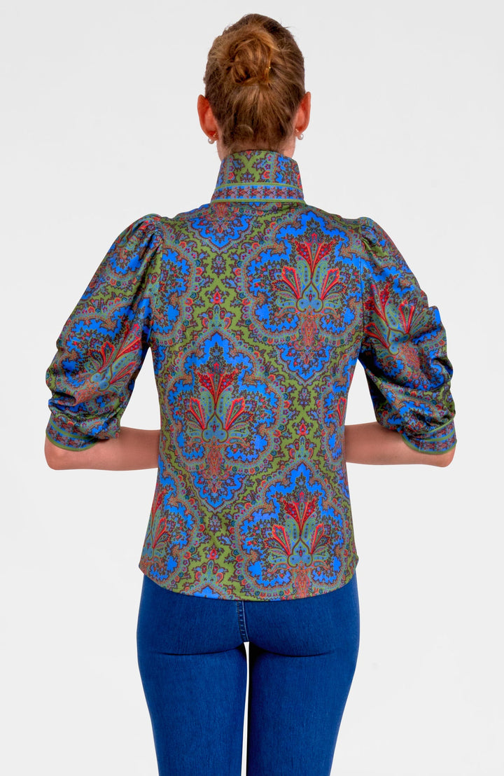 Gretchen Scott Puff Sleeve Top- Olive Passion Paisley