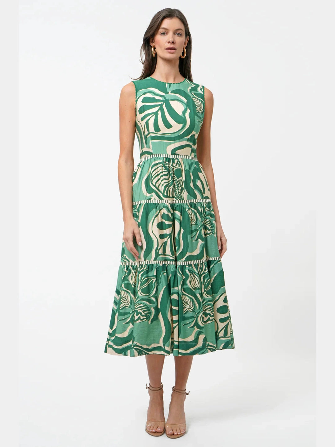 Adelyn Rae Alva Leaf Print Tiered Maxi Dress Bo & Company Adelyn Rae Alva Leaf Print Tiered Maxi Dress Bo & Company
