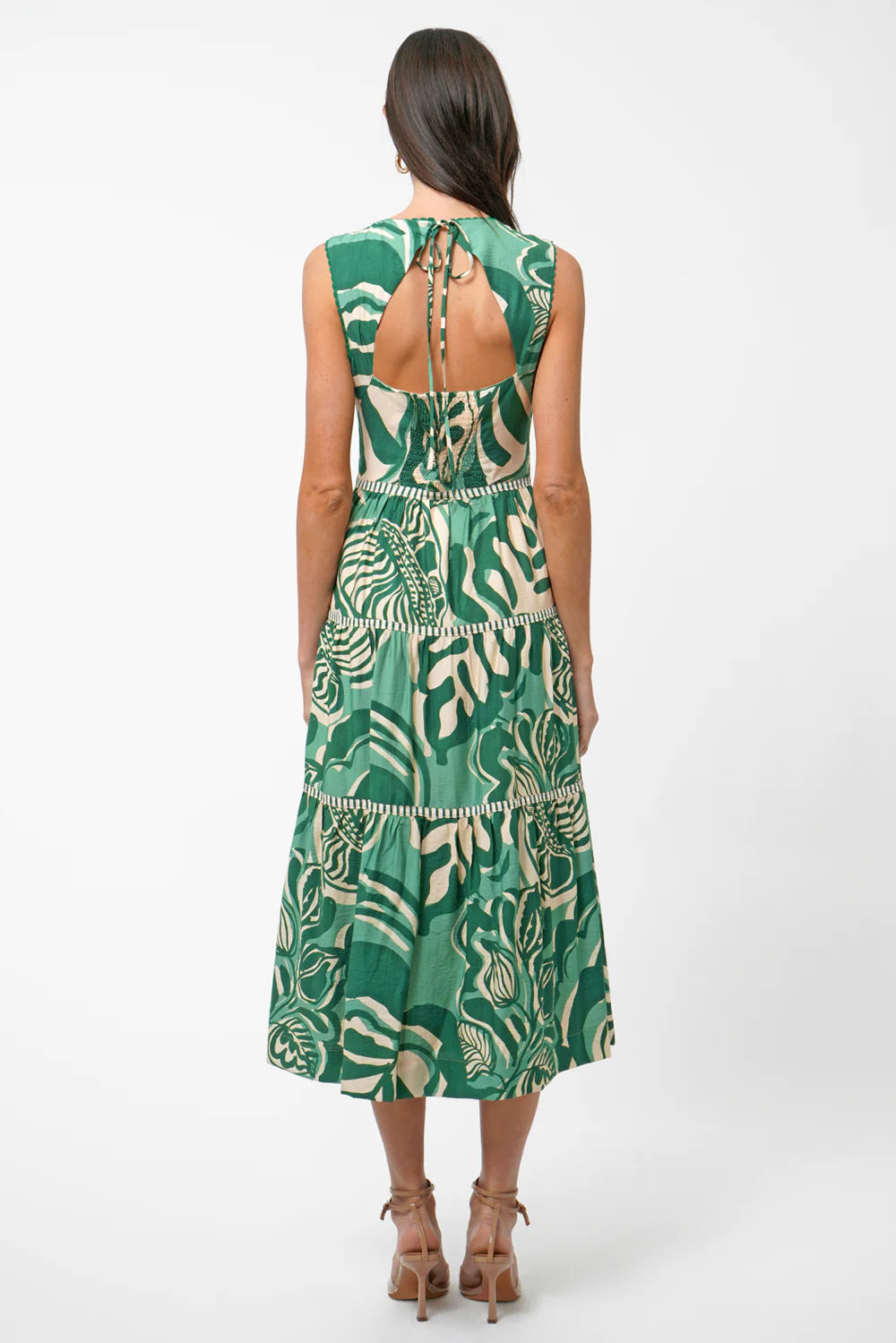 Adelyn Rae Alva Leaf Print Tiered Maxi Dress