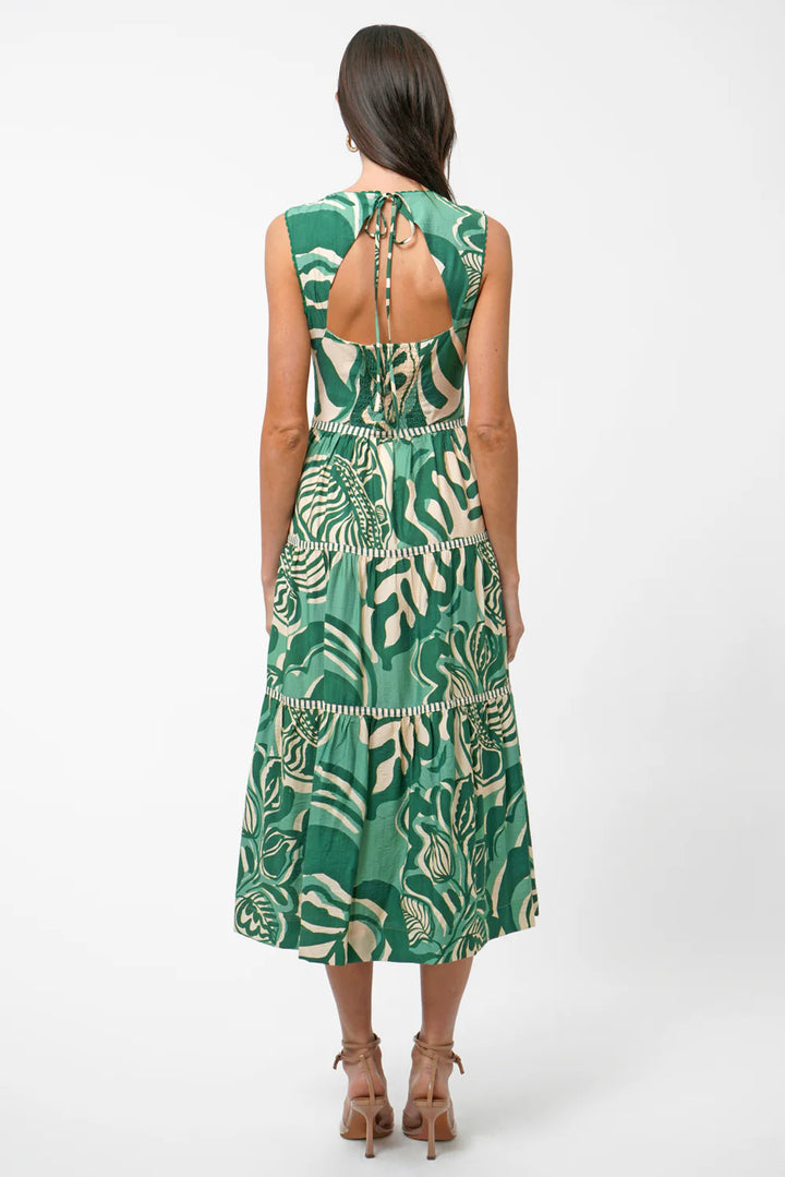 Adelyn Rae Alva Leaf Print Tiered Maxi Dress