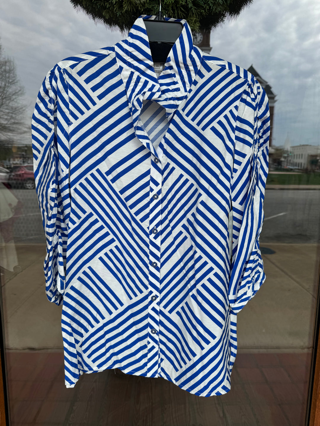 Multiples 3/4 Sleeve Wire Collar Shirt - Bright Royal - PETITE