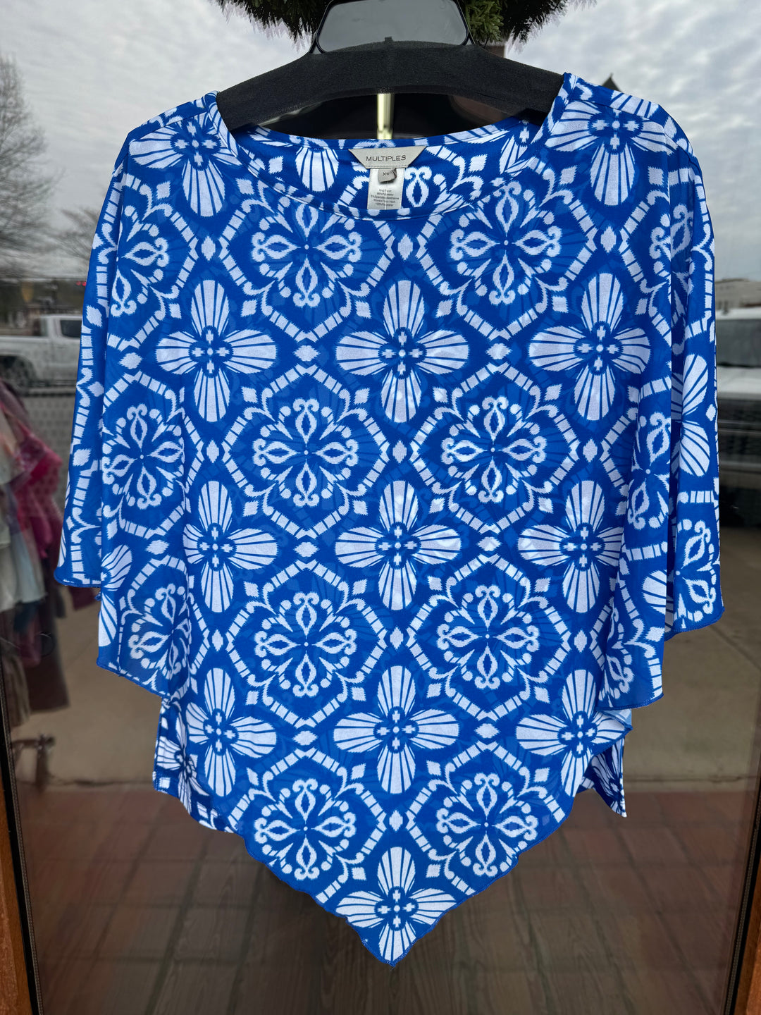 Multiples Tank w/ Attached Overlay Poncho Top - Bright Royal