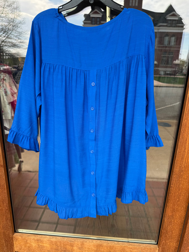 Multiples Button Back Top - Bright Royal