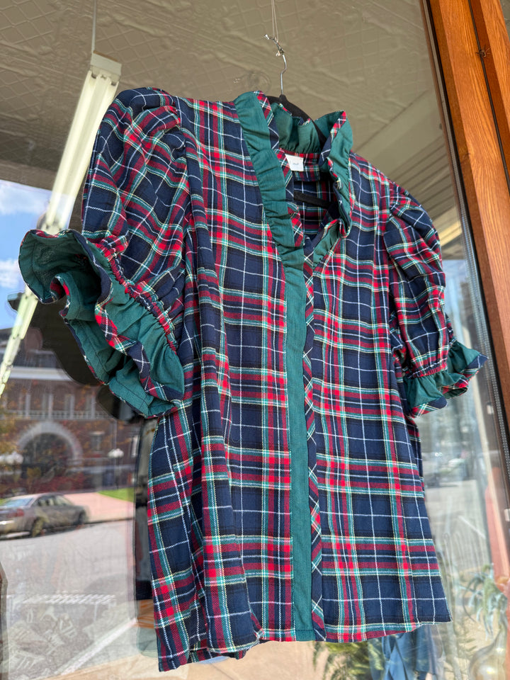 Entro Highland Ruffle Plaid Blouse