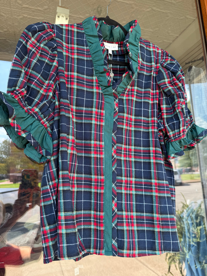 Entro Highland Ruffle Plaid Blouse