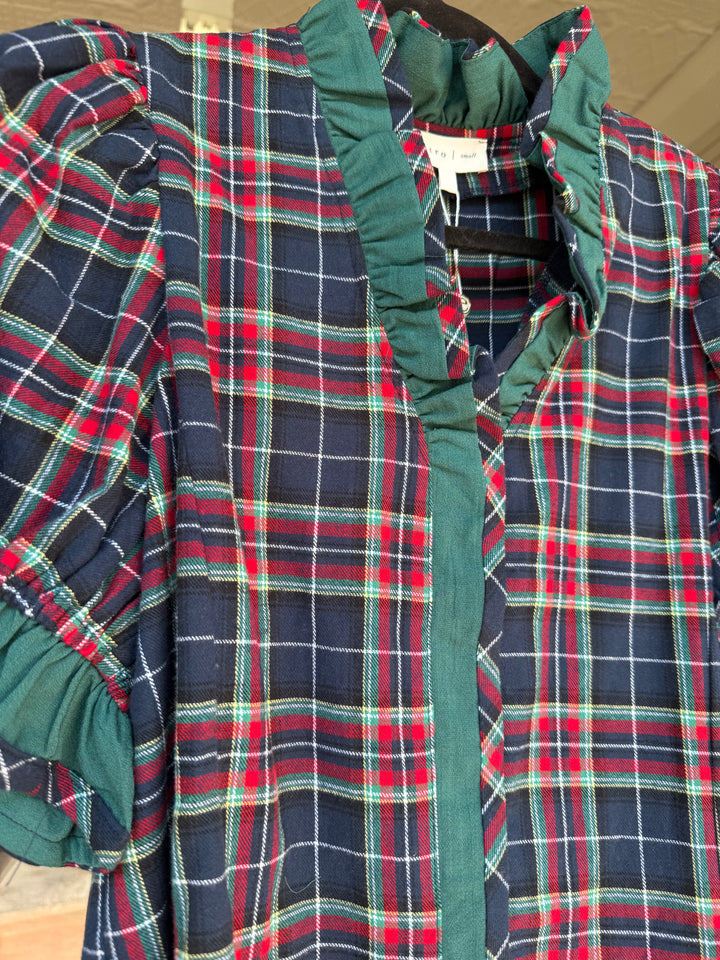 Entro Highland Ruffle Plaid Blouse