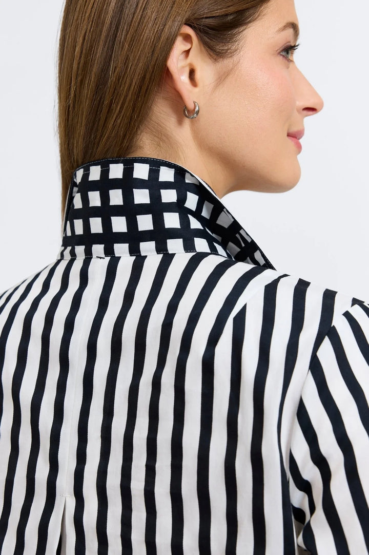 Foxcroft Agnes Black Stripe Popover Shirt