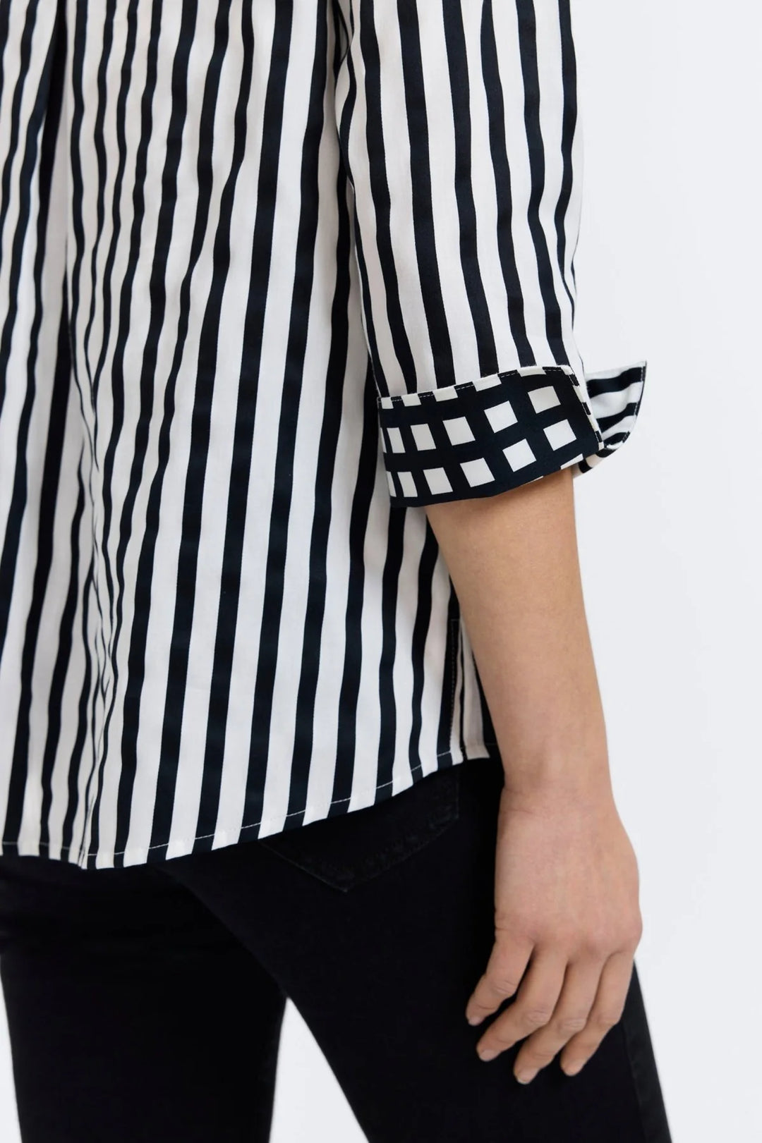 Foxcroft Agnes Black Stripe Popover Shirt