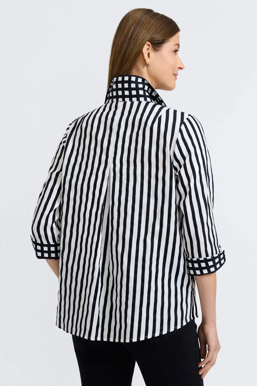 Foxcroft Agnes Black Stripe Popover Shirt