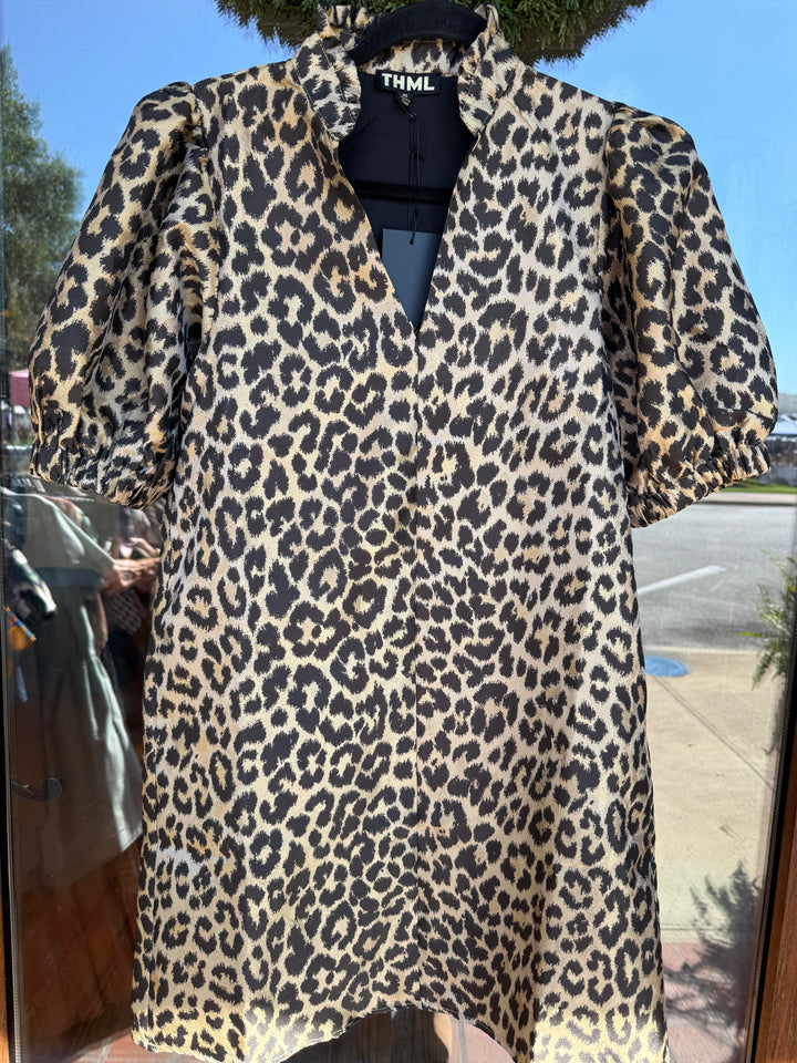 THML Puff Sleeve Leopard Print Dress