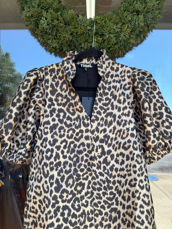 THML Puff Sleeve Leopard Print Dress