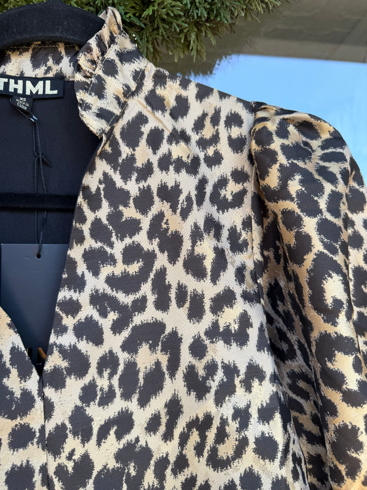 THML Puff Sleeve Leopard Print Dress