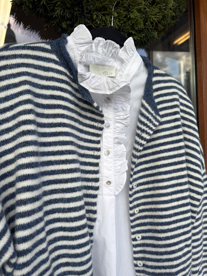 Striped Knit Button Down Cardigan- Washed Navy Stripe