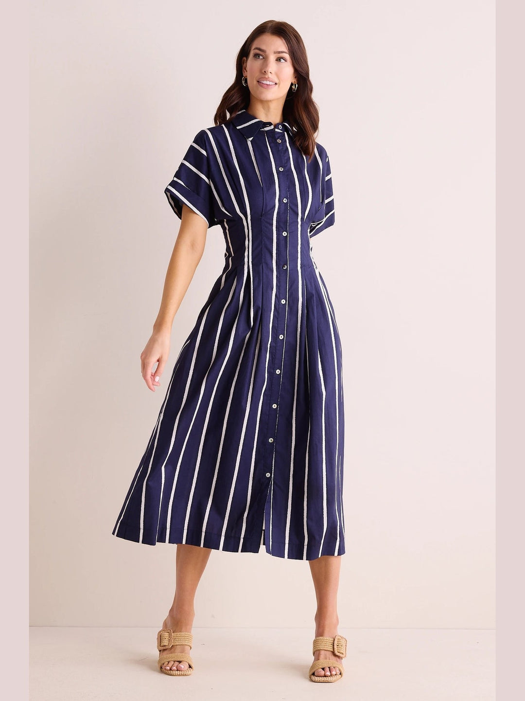 navy and white striped midi dress (THML) The Miley Striped Midi Dress-Navy S