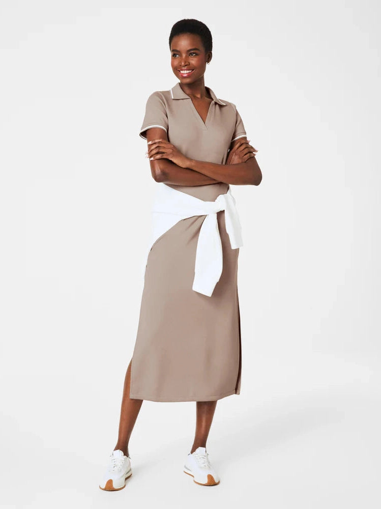 spanx polo midi dress polo dress midi Spanx Women's AirEssentials Pique Polo Midi Dress in Ashwood Top size XS