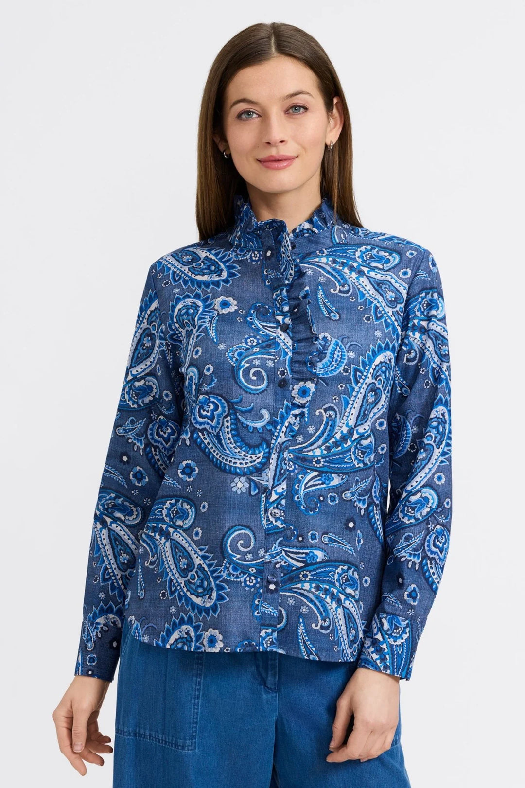 Foxcroft Sadie Denim Paisley Shirt