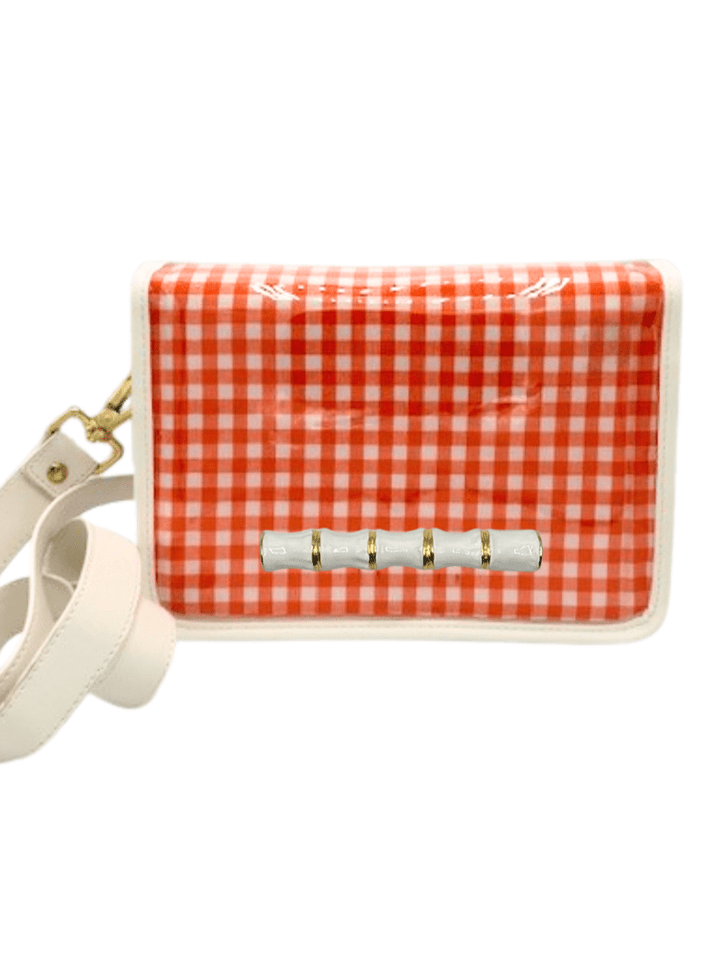 Garland Clear Stadium Bag- Tennessee Orange Gingham w/ White Bamboo Handle