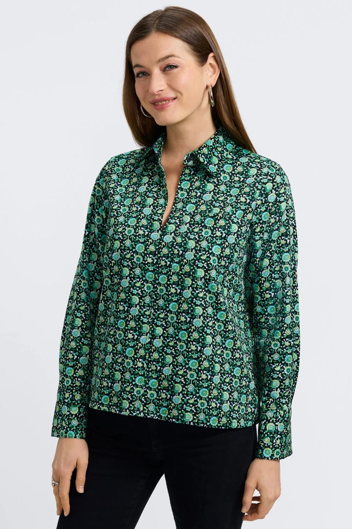 Foxcroft Bella Geo Floral Popover Shirt