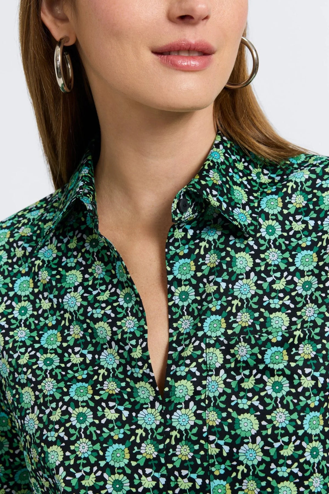 Foxcroft Bella Geo Floral Popover Shirt