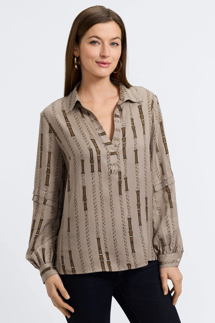 Foxcroft Frankie Chain Stripe Popover Shirt