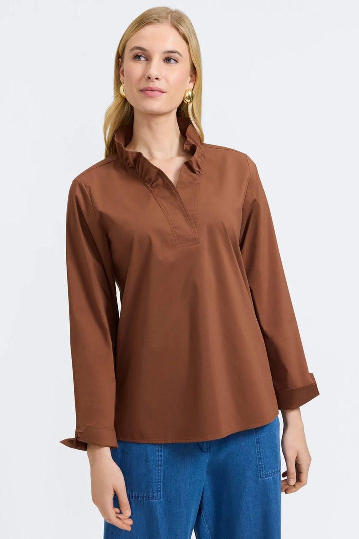 Foxcroft Tammy No Iron Popover Shirt -Macchiato