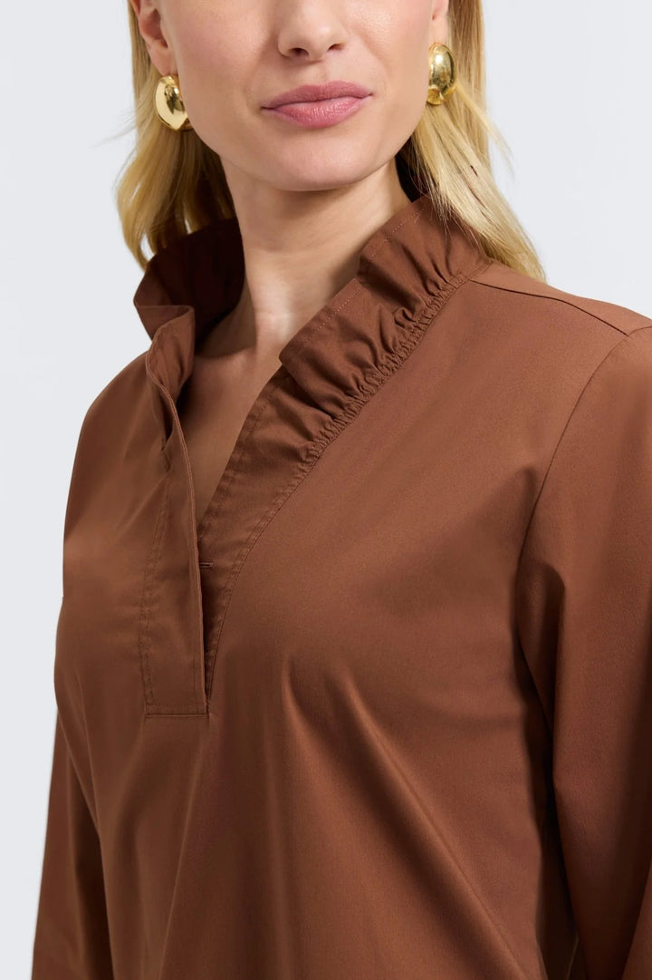 Foxcroft Tammy No Iron Popover Shirt -Macchiato