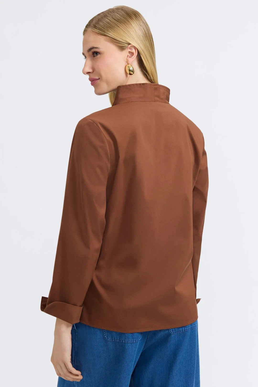 Foxcroft Tammy No Iron Popover Shirt -Macchiato