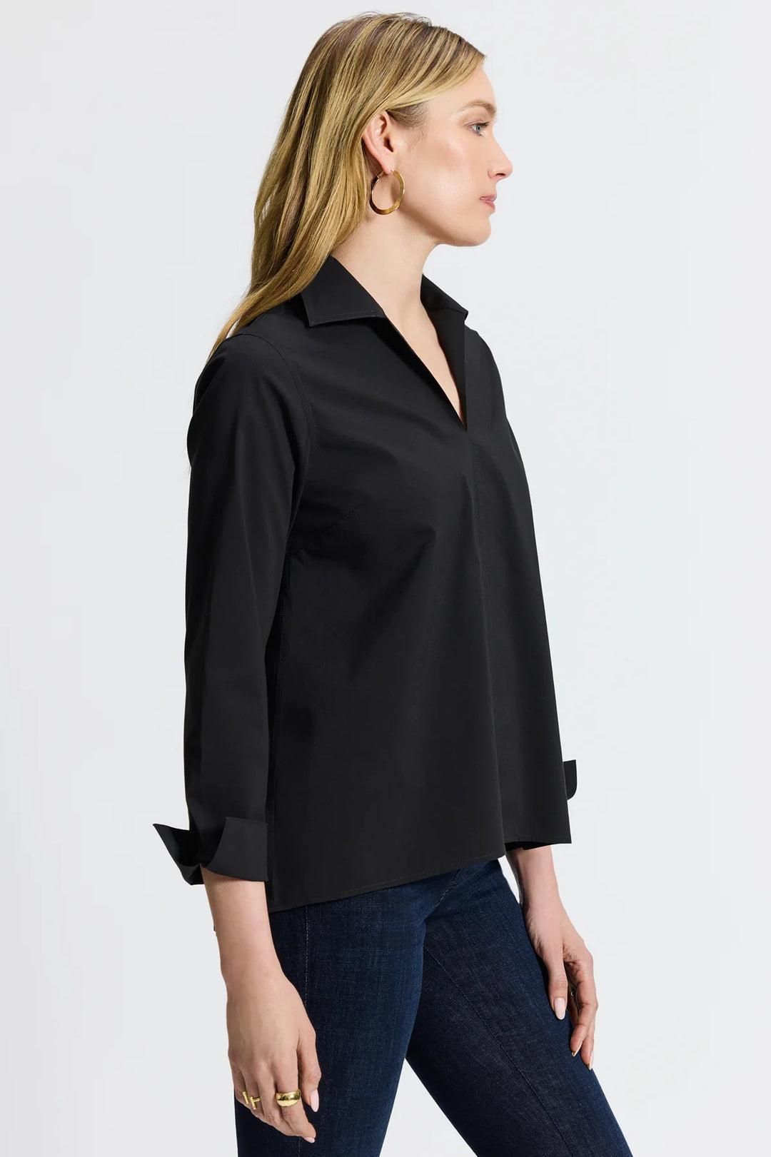 Foxcroft Agnes Popover Shirt - Black