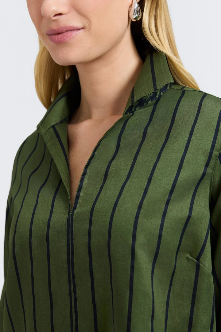 Foxcroft Agnes Stripe & Houndstooth Popover Shirt