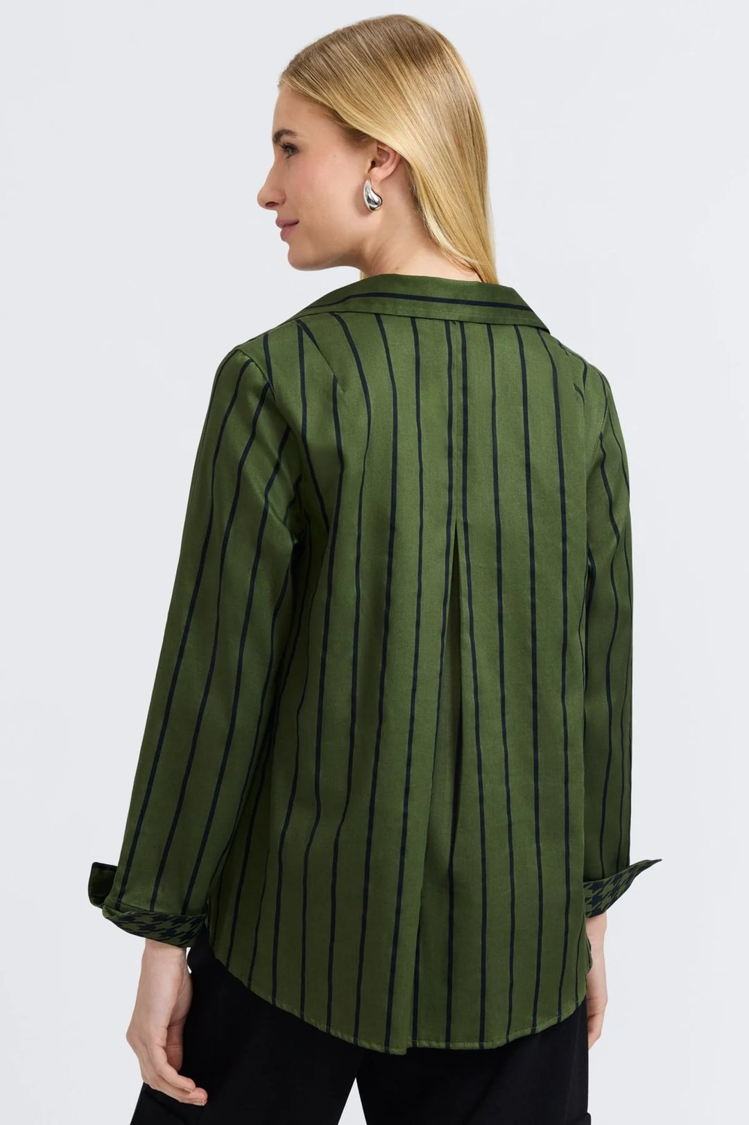 Foxcroft Agnes Stripe & Houndstooth Popover Shirt