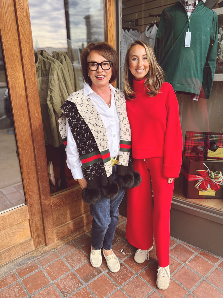 Luxe Monogram Fur-Trim Shawl