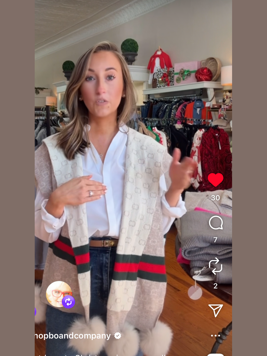 Luxe Monogram Fur-Trim Shawl