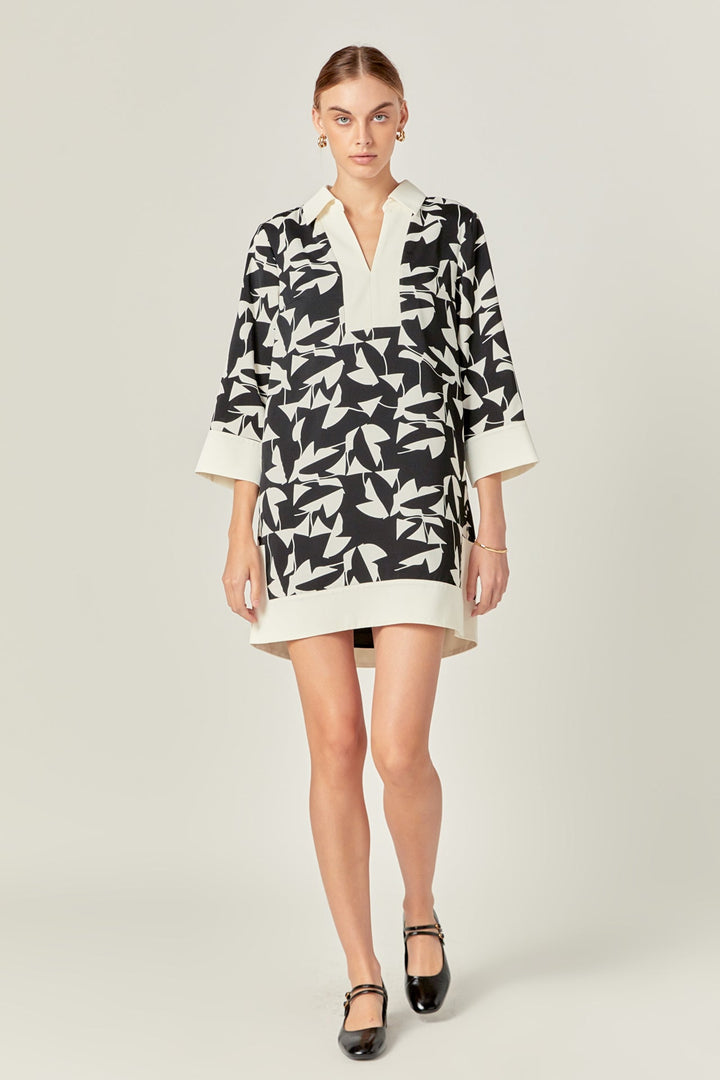 English Factory Printed Tunic Dress - Black & White