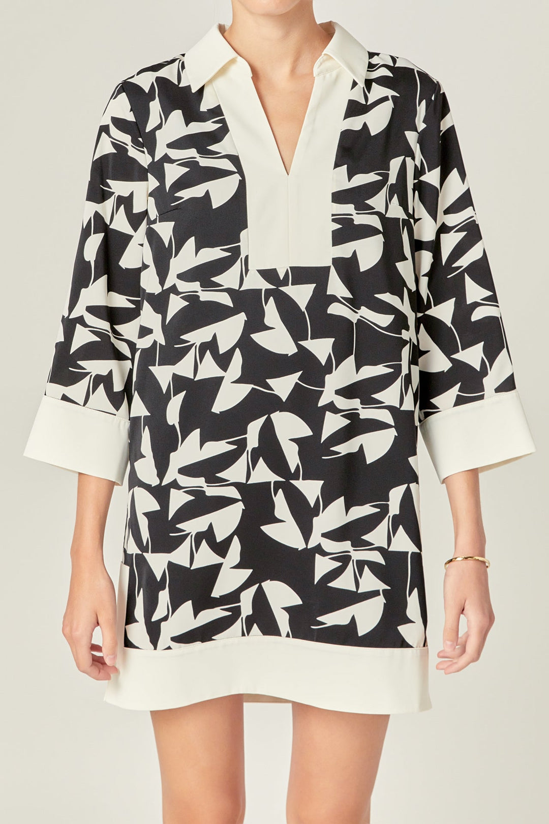 English Factory Printed Tunic Dress - Black & White