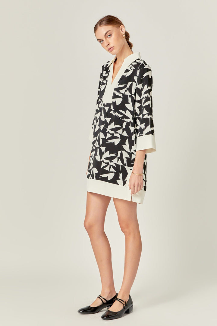 English Factory Printed Tunic Dress - Black & White