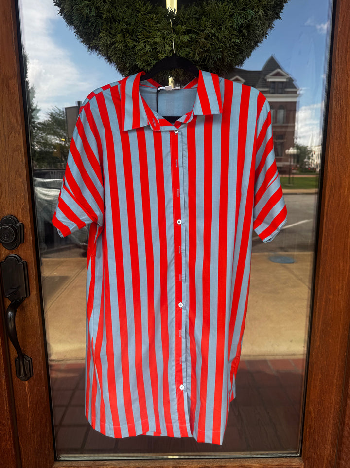 THML Short Sleeve Striped button up dress