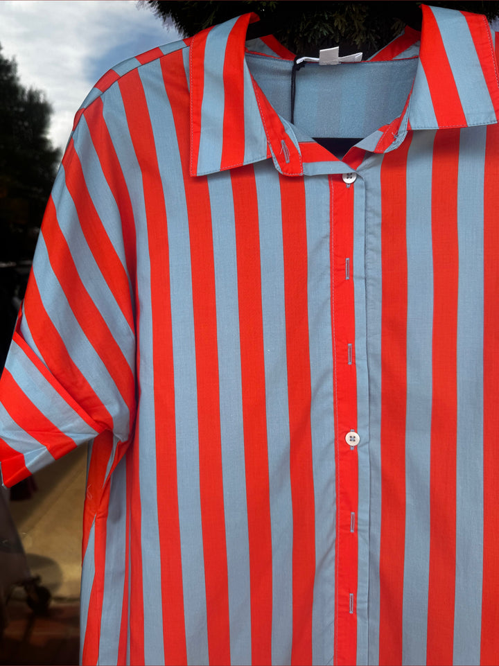 THML Short Sleeve Striped button up dress