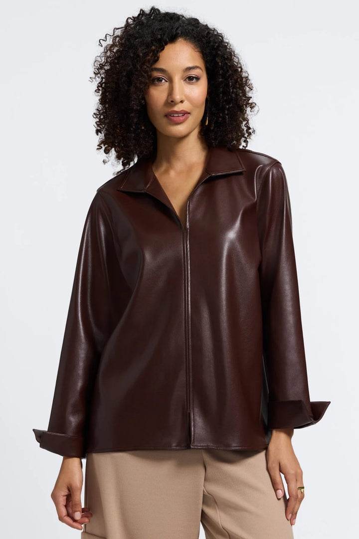 Foxcroft Agnes Vegan Leather Popover Shirt