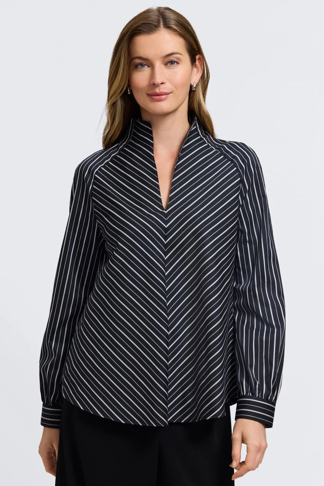Foxcroft Daphne Blouse- Black and White Stripe