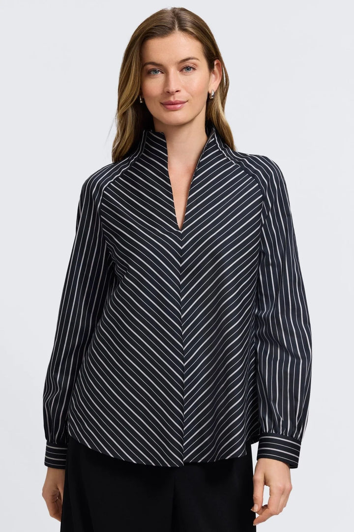 Foxcroft Daphne Blouse- Black and White Stripe