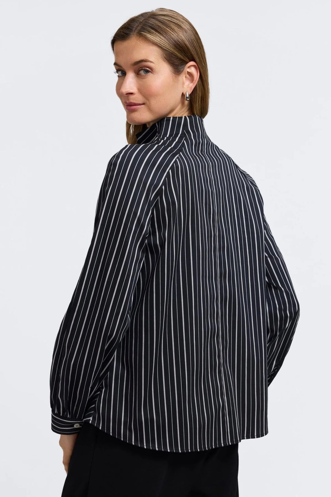 Foxcroft Daphne Blouse- Black and White Stripe