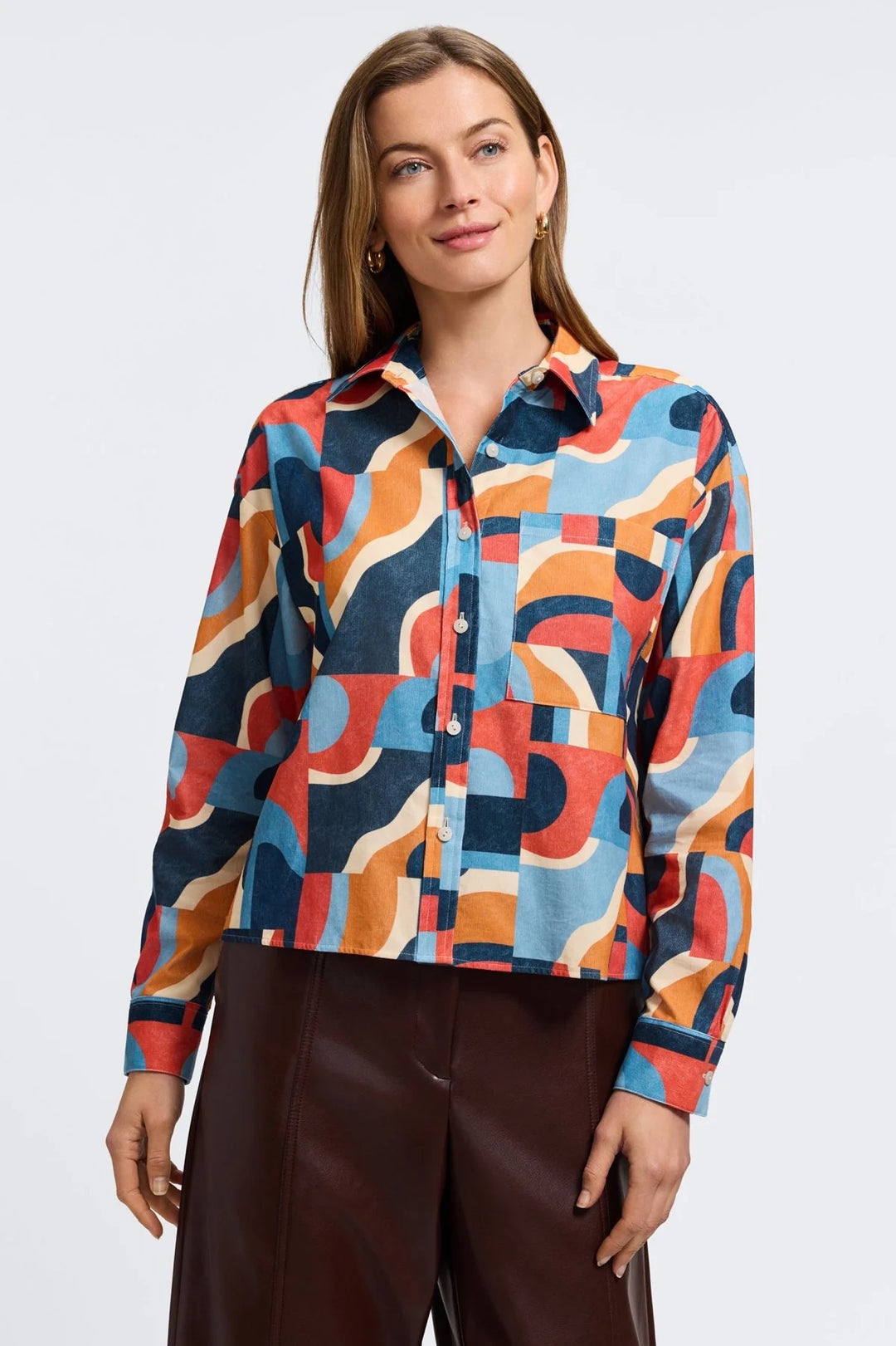 Foxcroft Marina Corduroy Mid Century Art Shirt