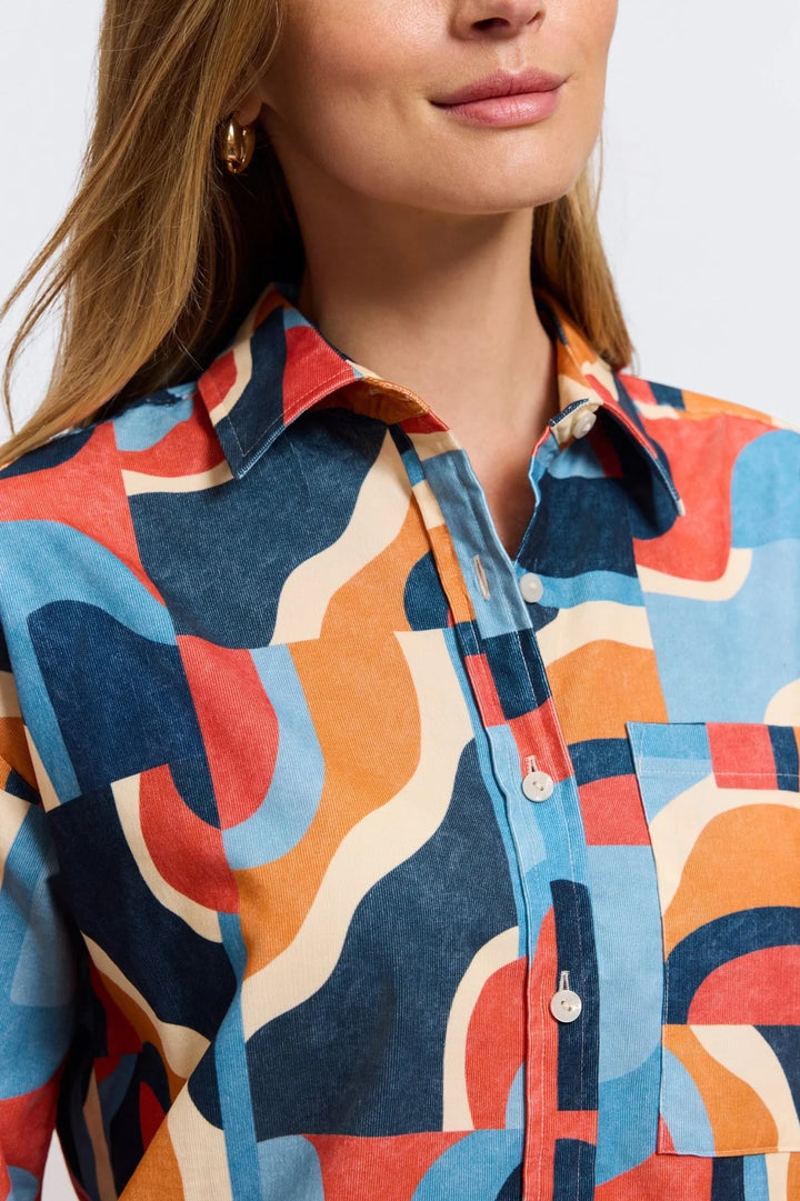 Foxcroft Marina Corduroy Mid Century Art Shirt