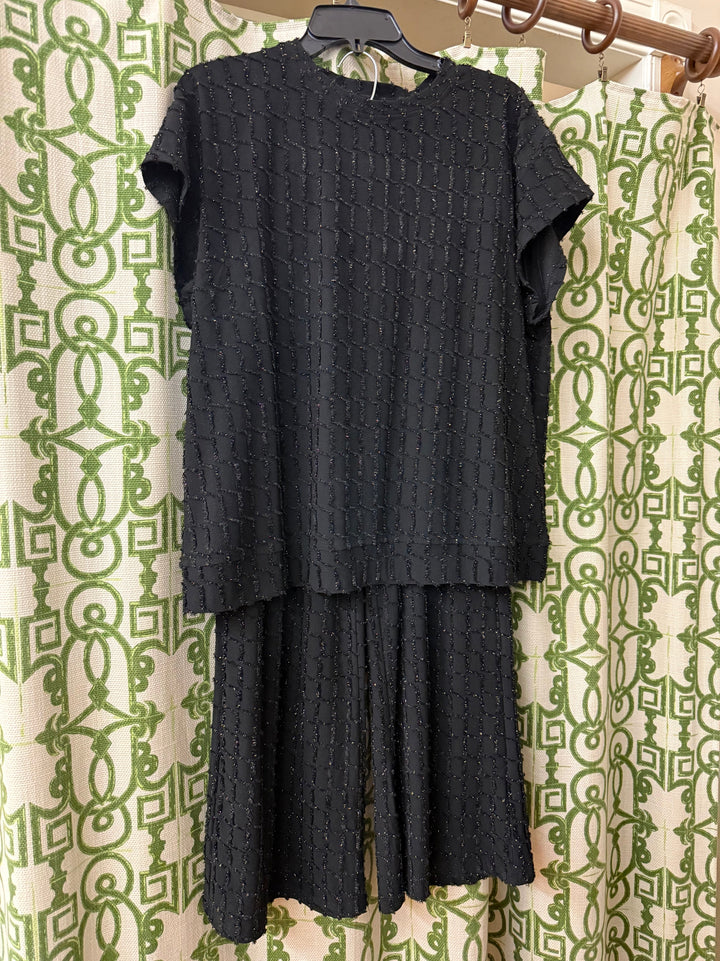Glitter Textured Pants Set - Black