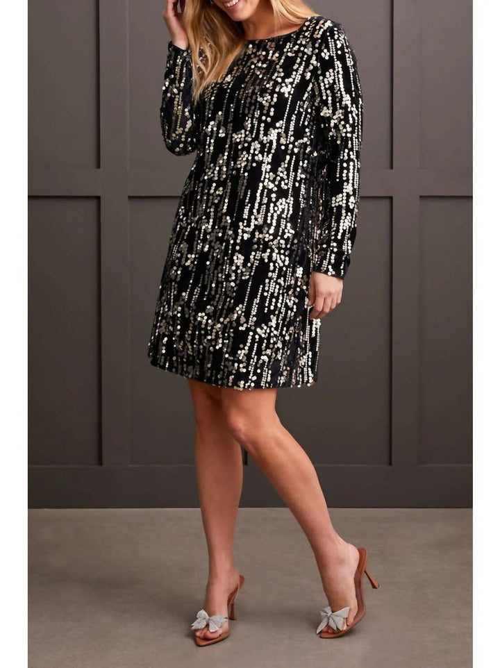 Tribal Long Sleeve Sequin Dress - Silver